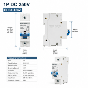 <span class=keywords><strong>Disjoncteur</strong></span> miniature DC 1P 250V 6A-63A à déclenchement thermique-magnétique, interrupteur isolateur DC, montage sur rail DIN, <span class=keywords><strong>disjoncteur</strong></span> de déconnexion DC pour systèmes solaires photovoltaïques - Product Image 2