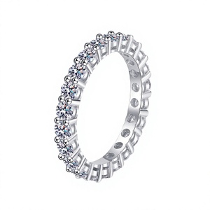Anillos de Eternidad RunQi S925 de Plata de Ley con Baño de Rodio, Minimalistas, Deslumbrantes, con Corte Brillante, Moissanita, Engaste de Puntas, para Mujer - Product Image 2