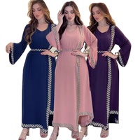 Robe longue tissée unie en dentelle ornée de strass du Moyen-Orient pour femme, Abaya de style européen et américain, Robes maxi arabes de Dubaï avec cristaux