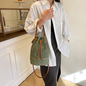 Bolso de Hombro Retro Vintage Chic para Mujer, Bolso de Mano de Paja de Color Puro Tejido, Dos Correas, Estilo Bohemio de Moda para Mujer, Verano - Product Image 2