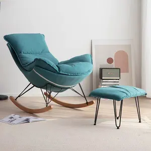 Modern Design Living Room Nordic Chair Fabric Seat Comfortable Wood Rocking Chair Leisure Armchair