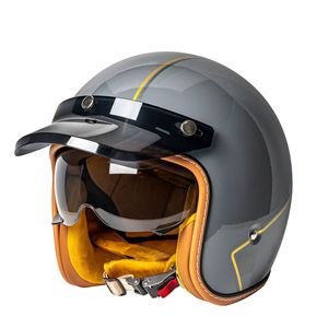 Casco de Moto Vintage Abierto con Visera Desmontable, Carcasa Redonda y Gráficos a Rayas para Scooter - Product Image 3