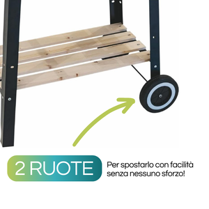 Barbecue a Carbone in Metallo 53x33x85 Cm con Ruote e Ripiani in Legno, Carrello Grill Regolabile Nero BBQ - Product Image 5