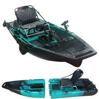 Kayak à Pédales de 3 m «Propeller Ocean» Modulaire 1 Place en PEHD, Kayak de Mer avec Stockage de Poisson Vivant pour la Pêche, Matériau de Coque Adapté aux Rivières