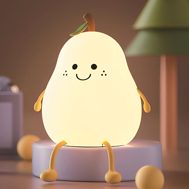 Cute Modern Silicone Pear Night Light with RGB Colors Warm White Touch Sensor for Baby Bedroom