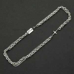 Pendentif croix serti de diamants pour homme et femme, longue chaîne de clavicule à double couche, collier de danse hipster pour boîte de nuit - Product Image 3