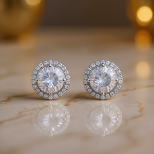 E538 Orecchini in oro con diamanti, taglio rotondo brillante, colore D, diamanti naturali, gioielli da sposa classici da donna - Product Image 2