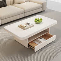 Ensemble de tables basses contemporaines convertibles et extensibles avec cadre en bois, plateau en pierre frittée, hauteur réglable et mobile pour salon