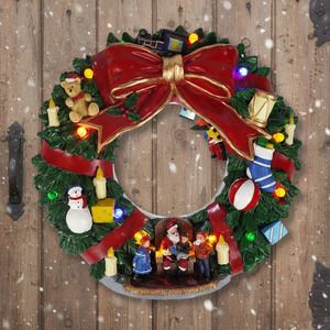 Guirnalda musical de resina con luces Led para colgar en la pared decoración navideña con Papá Noel y niños, venta al por mayor - Product Image 1