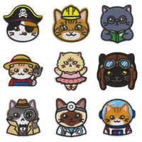 Patchs thermocollants en résine brodés motif chat Kawaii, badges appliqués mignons de dessins animés pour vestes, vêtements, chapeaux et sacs à dos