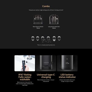 ชุดอุปกรณ์กรูมมิ่ง Xiaomi Pro เครื่องตัดแต่งขนแบบมืออาชีพ ใบมีดเซรามิก ปรับความยาวการตัดได้ หน้าจอ LCD พลาสติก IPX7 - Product Image 2