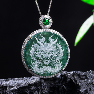 Pendentif Dragon Gardien en Jadeite Naturelle Sculptée avec Effet <span class=keywords><strong>Ombre</strong></span>, Livré avec Chaîne, Collier Pendentif en Jade Exquis, Bijou - Product Image 1