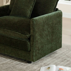 โซฟาผ้ากำมะหยี่สีเขียวสไตล์โมเดิร์นแบบ 1 ที่นั่ง ยี่ห้อ US Stock รุ่น Green Chenille Plush  พร้อมเก้าอี้พักผ่อนเดี่ยวหุ้มผ้า  เหมาะสำหรับห้องนั่งเล่น - Product Image 2