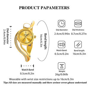 Reloj de Pulsera con Pedrería Dorada para Mujer, Reloj de Lujo con Brazalete Curvo, Elegante Reloj de Vestir de Cuarzo con Esfera Pequeña para Dama, Regalo - Product Image 2