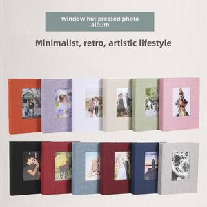 Álbum de fotos de lino superventas transfronterizo de 6 pulgadas, estilo intercalado con páginas interiores de PP con ventana, álbum de fotos - Product Image 2