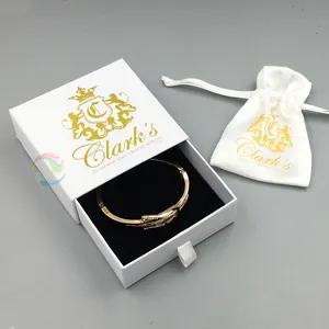 High Quality Custom Logo White Square Small Drawer Caedboard Handmade Jewellery Bracelet Box With Bag