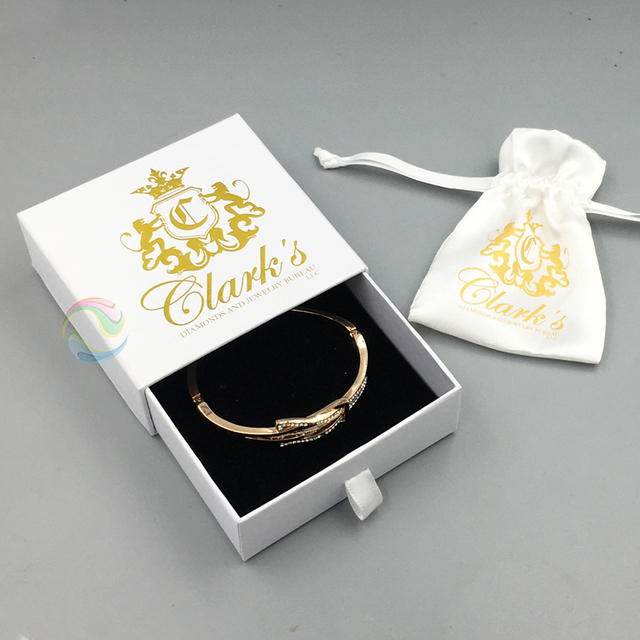 High Quality Custom Logo White Square Small Drawer Caedboard Handmade Jewellery Bracelet Box with Bag