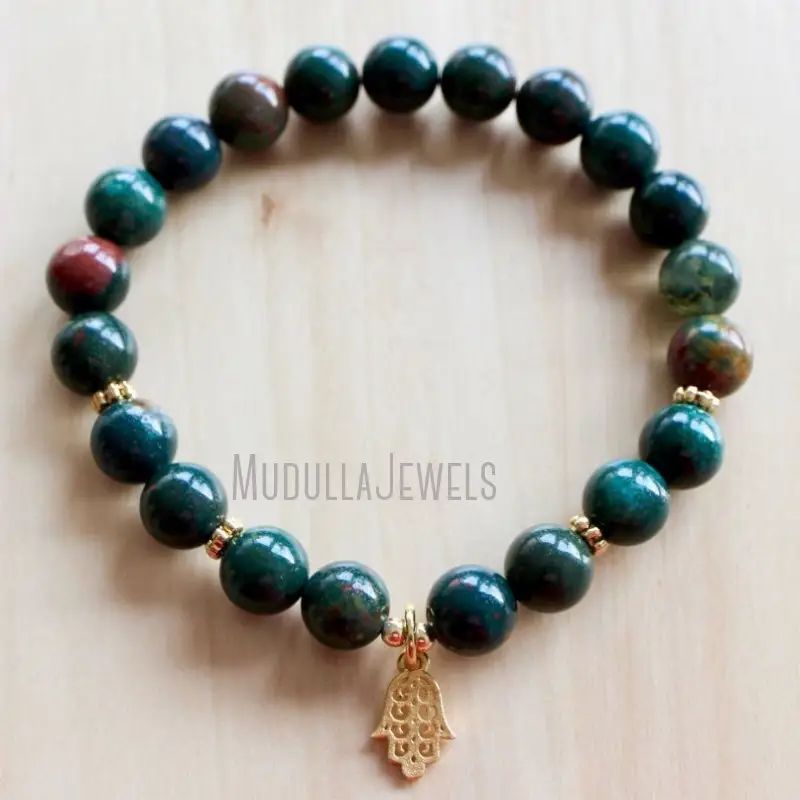 WMB36754 Hand Bracelet Blood Stone Mala Bracelet Hamsa Wrist Mala Beads Yoga Jewelry Mala Spiritual Jewelry Boho Bracelet