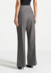 Women's Gray Wool Blend Two-Piece Suit <b>Set</b> With Notched Lapel Cropped <b>Blazer</b> And Wide Leg Pants Formal Wear Full Length - Product Image 5