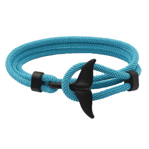 Braccialetti a coda di balena uomo donna fascino braccialetto a catena in corda di sopravvivenza bracciale avvolgente in metallo blu mare - Product Image 4