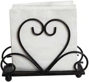 Portatovaglioli a forma di cuore in metallo nero-decorazione artistica di linea di qualità di design, accessorio per tavola da pranzo ideale e regalo di famiglia perfetto