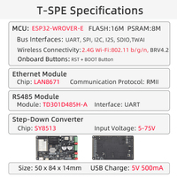 Carte de développement LILYGO T-SPE ESP32-WROVER-E+LAN8671 Ethernet+RS485, entrée large plage de tension 5-75V, passerelle IoT industrielle