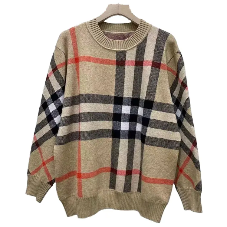 2023 Classic Stripe Round Neck Knitted Luxury Famous Designer Casual Sweater Coat For Women