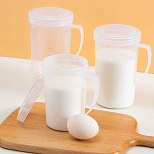 Milk Cup With <b>Lid</b> And Handle 500Ml <b>Microwaveable</b> Plastic Measuring Cup For Breakfast Minimalist Design - Product Image 1