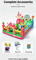 Structure gonflable combinée toboggan et château de saut sur le thème du cirque, en PVC 0,55 mm, pour enfants, idéale pour la location événementielle