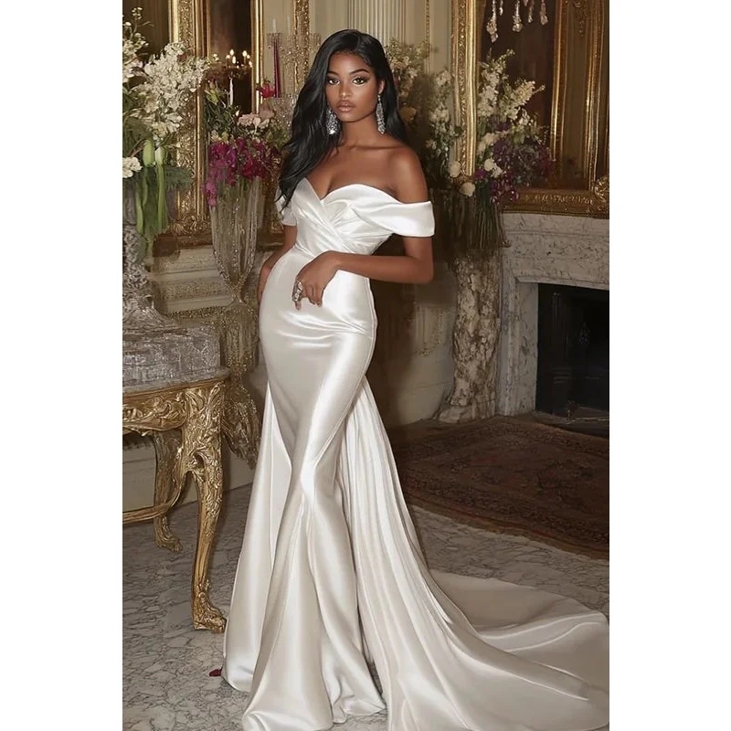 mermaid style ivory wedding dress Satin Handmade Wedding Dresses White Prom Dresses With Long Sleeves 2025 Satin Mermaid Wedding NotConsignment