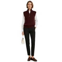 Gilet pull pour femme style vintage Old Money, zippé, épais, col montant, demi-ouvert sur la poitrine, en cachemire et laine, automne hiver