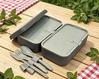 Boîte à lunch pour étudiants en plastique sans BPA à double couche avec sangle de fixation, boîte à bento portable pour l'école, les pique-niques et le camping