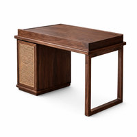 Bureau d'écriture en noyer noir d'Amérique du Nord avec armoire en rotin, table d'étude moderne, pieds rectangulaires en boucle pour la maison, le bureau ou l'hôtel