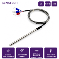 Probe Suhu OD5x100mm SS304 3 Kabel Terjalin 2M Terminal Tipe U PT1000 Kelas A