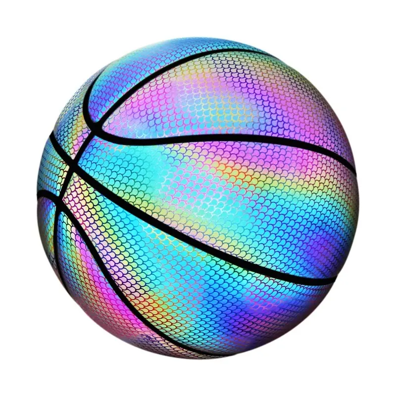 Basket Menyala Dalam Gelap Ukuran Baru 7 Bola Basket Bercahaya Logo Kustom Hologram Berpendar Reflektif