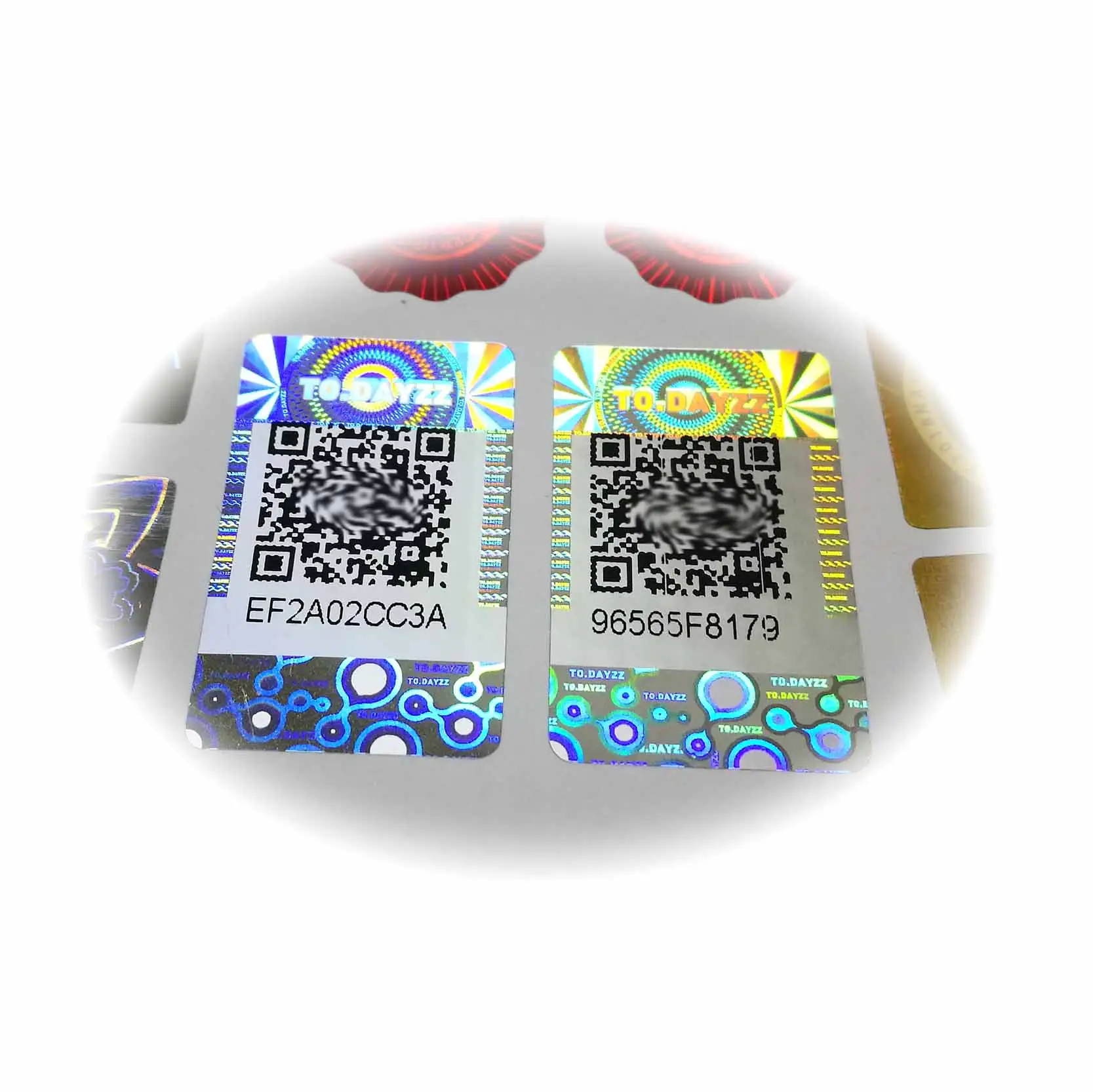 Kreis form schwarz seriennummer qr code 3d hologramm aufkleber mit dynamische wirkung