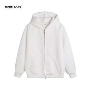 KS001 Men's Korean Version Hoodie New 100% Cotton 400g Heavy Solid Color American Zipper Winter Cardigan Vest Digital Oversized - Product Image 1