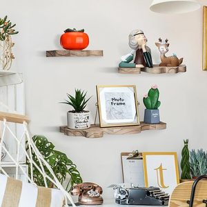 Wooden Wavy Edged Floating <b>Shelf</b> 3 Tier Wall Mounted Display <b>Shelf</b> Farmhouse Retro Storage Rack <b>Bedroom</b> Living Room Use - Product Image 4