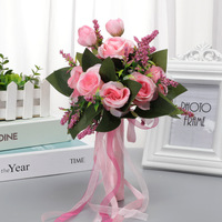 Custom Witte Champagne Kunstmatige Rozen Bloemen Decoratie Bruiloft Boeketten Voor Bruid Bruidsmeisje