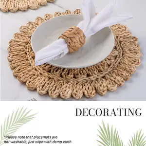 Tabletex Round Woven Placemats For Dining Table Natural Braided Rattan Tablemat Hollow Wicker Charger Plates For Holiday Kitchen