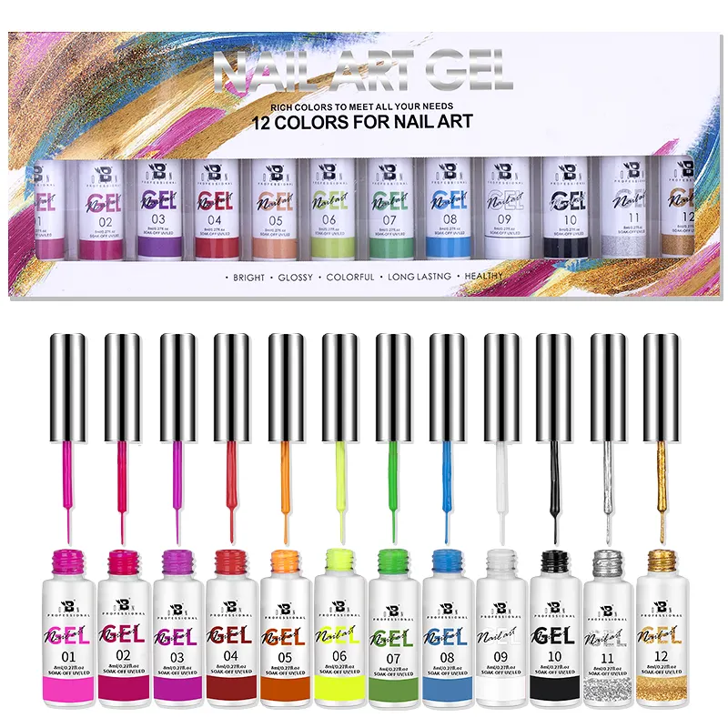 Tinta de gel colorida para pintura de unha, kit de pintura de esmalte em gel com absorção