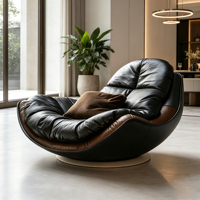 Fauteuil de loisirs en cuir en forme de coquille, bicolore, en cuir véritable, avec coussin, pour villa, hôtel, salon, salle de séjour