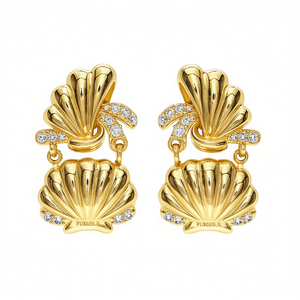 Orecchini Pendenti Purashia con Conchiglia, Placcati in Oro 18K con Diamanti Taglio Brillante Rotondo, Gioielli da Festa per Donne - Product Image 1