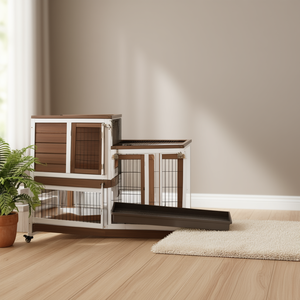 Nichoir pour lapin en bois de sapin massif avec roulettes, taille moyenne, intérieur, toutes saisons, marron, mobilier pour lapin - Product Image 2