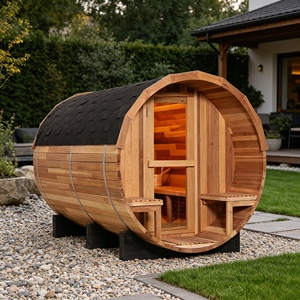 เตาซาวน่าไฟฟ้าแบบถังไม้ซีดาร์แดงสำหรับใช้งานกลางแจ้ง รุ่นใหม่จากสหรัฐอเมริกา สำหรับ 4-6 คน เหมาะสำหรับวิลล่าและการใช้งานเชิงพาณิชย์ พร้อมระบบไอน้ำ - Product Image 1