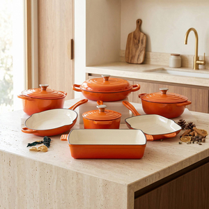 Juego de 7 piezas de utensilios de cocina modernos y duraderos de hierro fundido esmaltado, que incluye cacerola, horno holandés, sartén antiadherente de base multicapa y olla para guisos, saludable - Product Image 4