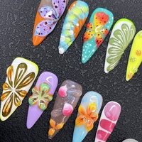 Ongles artificiels 100% faits à la main, qualité salon, réutilisables, à presser, glamour, en gel UV, motif floral sculpté, manucure faite à la main