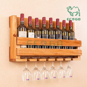 Présentoir à vin mural en bois porte-bouteilles de vin avec porte-verre à champagne - Product Image 3