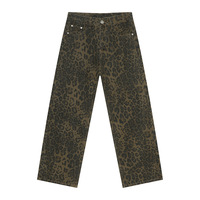 Mtlclothes Jean tricoté décontracté pour homme, taille mi-haute, coupe droite ample, imprimé léopard, style rétro européen et américain, Hip-Hop, Nouvelle collection automne, Taille moyenne