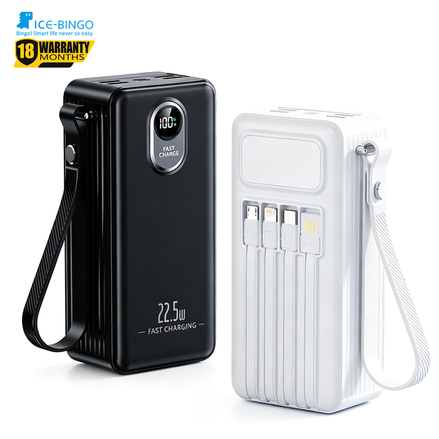 OEM 30000mAh 50000mAh 22.5W High Capacity Power Bank 4 Built In Cables Digital Display Custom Logo Retail Packaging